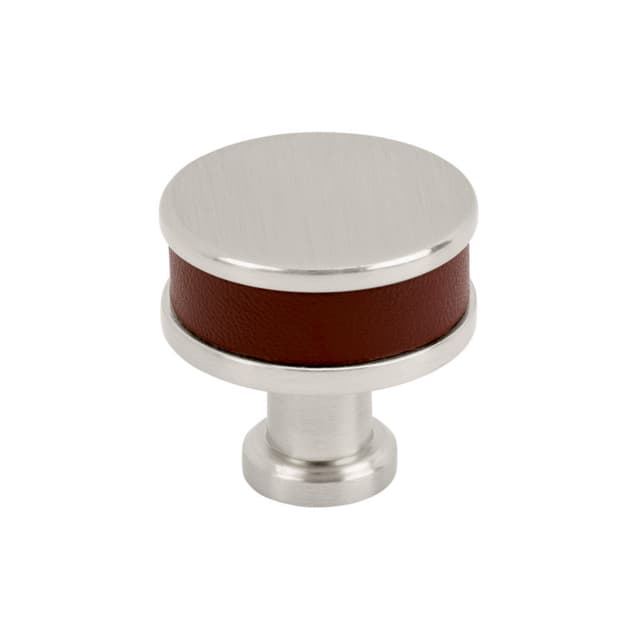 Amerock Fairlane Series Brown Leather/Satin Nickel 1-1/4 in (32 mm) Diameter Knob, BP37535BRLG10
