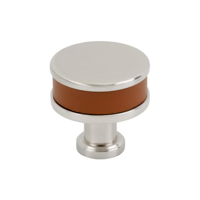 Amerock Fairlane Series Cognac Leather/Satin Nickel 1-1/4 in (32 mm) Diameter Knob, BP37535CNLG10