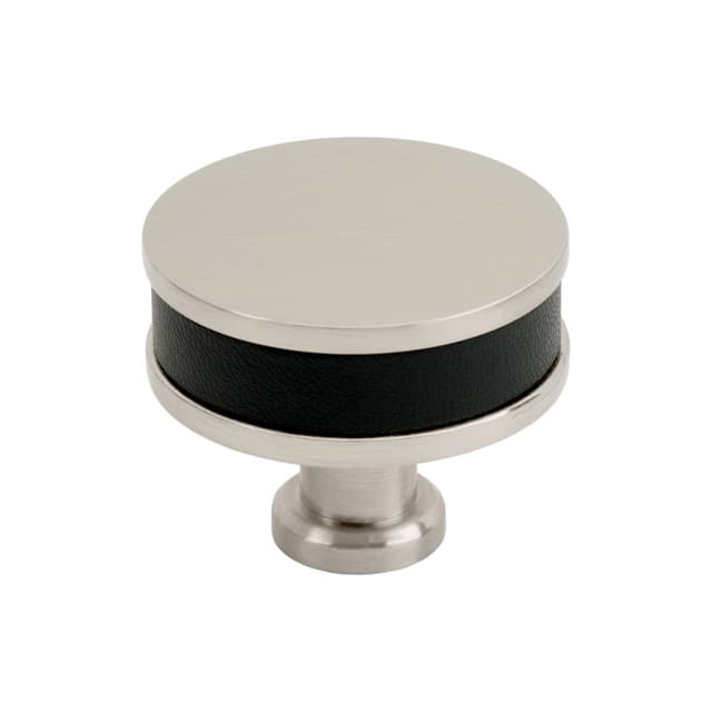 Amerock Fairlane Series Black Leather/Satin Nickel 1-1/2 in (38 mm) Diameter Knob, BP37536BLG10
