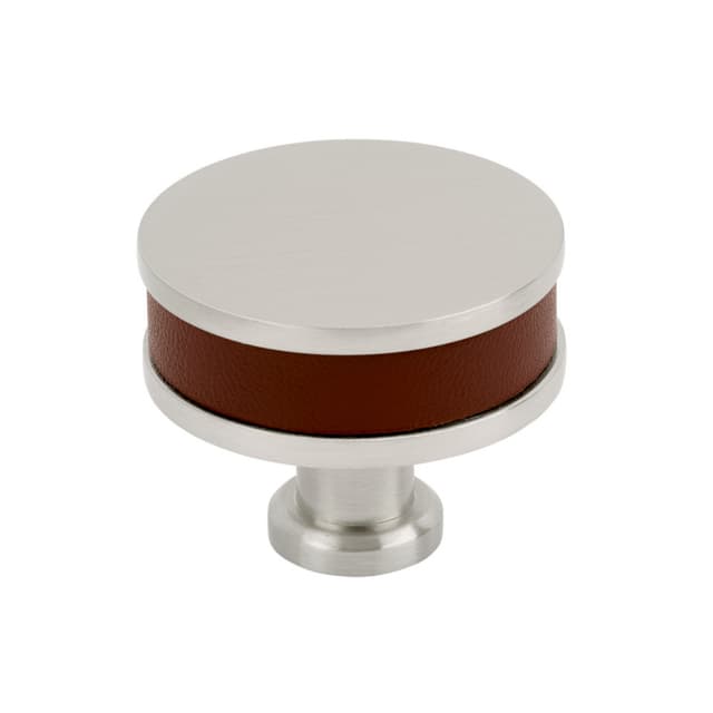 Amerock Fairlane Series Brown Leather/Satin Nickel 1-1/2 in (38 mm) Diameter Knob, BP37536BRLG10