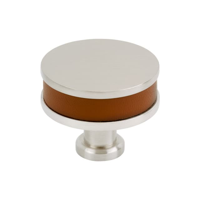 Amerock Fairlane Series Cognac Leather/Satin Nickel 1-1/2 in (38 mm) Diameter Knob, BP37536CNLG10