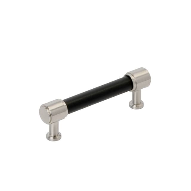 Amerock Fairlane Series 3-3/4 in (96 mm) Center to Center Black Leather/Satin Nickel Pull, BP37537BLG10