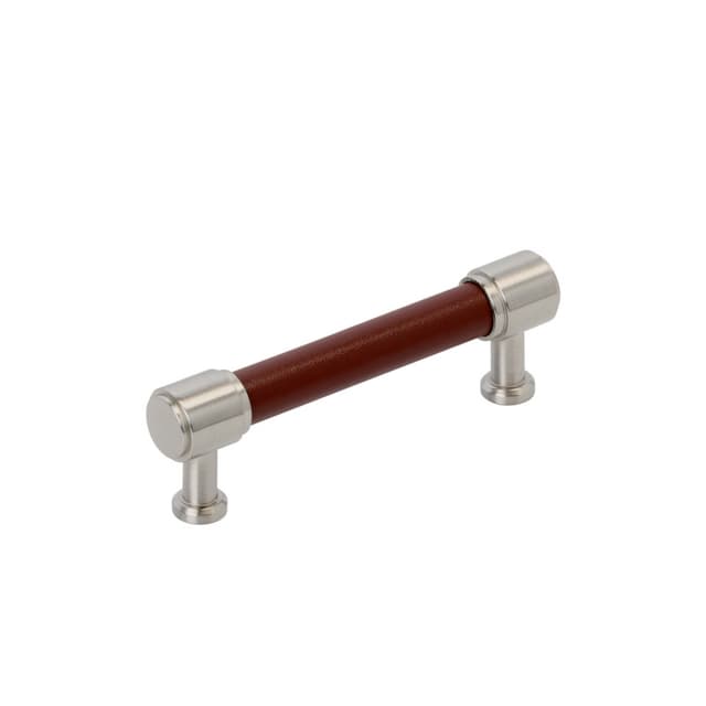 Amerock Fairlane Series 3-3/4 in (96 mm) Center to Center Brown Leather/Satin Nickel Pull, BP37537BRLG10