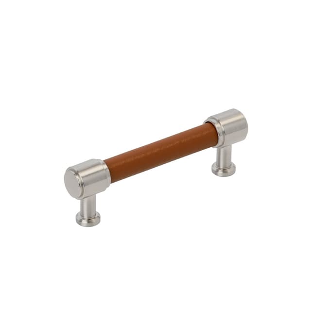 Amerock Fairlane Series 3-3/4 in (96 mm) Center to Center Cognac Leather/Satin Nickel Pull, BP37537CNLG10