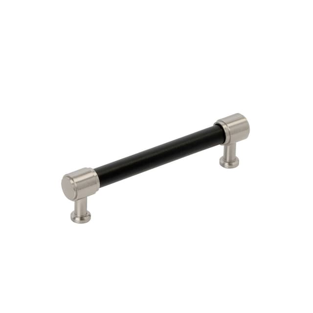 Amerock Fairlane Series 5-1/16 in (128 mm) Center to Center Black Leather/Satin Nickel Pull, BP37538BLG10