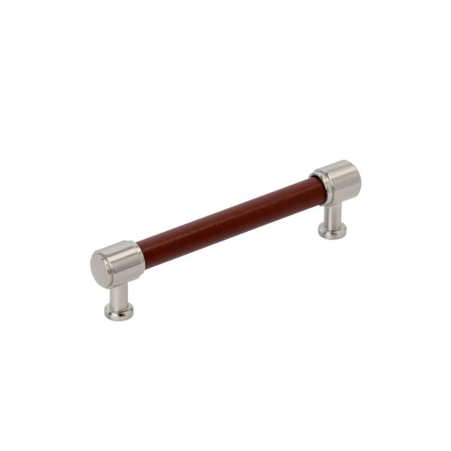 Amerock Fairlane Series 5-1/16 in (128 mm) Center to Center Brown Leather/Satin Nickel Pull, BP37538BRLG10