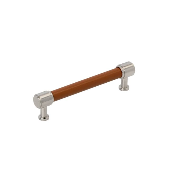 Amerock Fairlane Series 5-1/16 in (128 mm) Center to Center Cognac Leather/Satin Nickel Pull, BP37538CNLG10