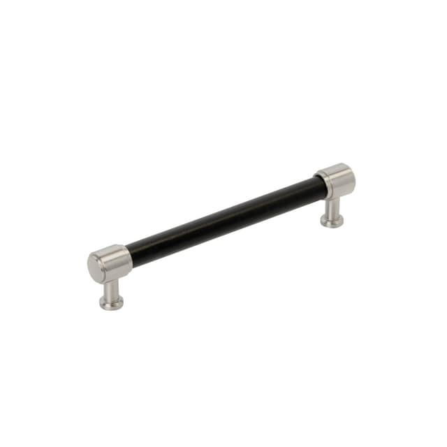 Amerock Fairlane Series 6-5/16 in (160 mm) Center to Center Black Leather/Satin Nickel Pull, BP37539BLG10