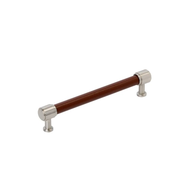 Amerock Fairlane Series 6-5/16 in (160 mm) Center to Center Brown Leather/Satin Nickel Pull, BP37539BRLG10