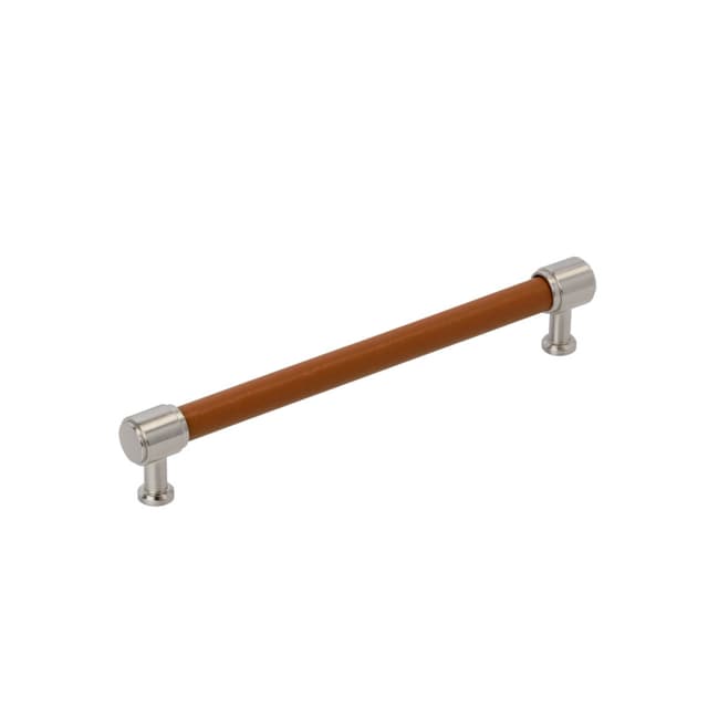 Amerock Fairlane Series 7-9/16 in (192 mm) Center to Center Cognac Leather/Satin Nickel Pull, BP37540CNLG10