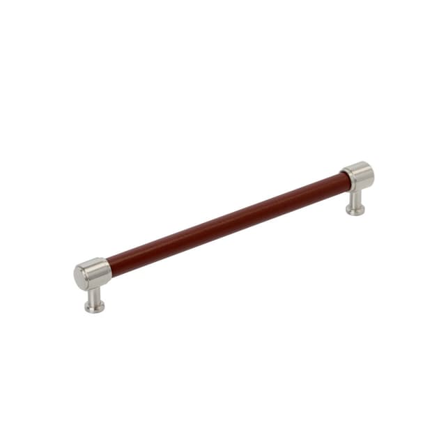 Amerock Fairlane Series 8-13/16 in (224 mm) Center to Center Brown Leather/Satin Nickel Pull, BP37541BRLG10