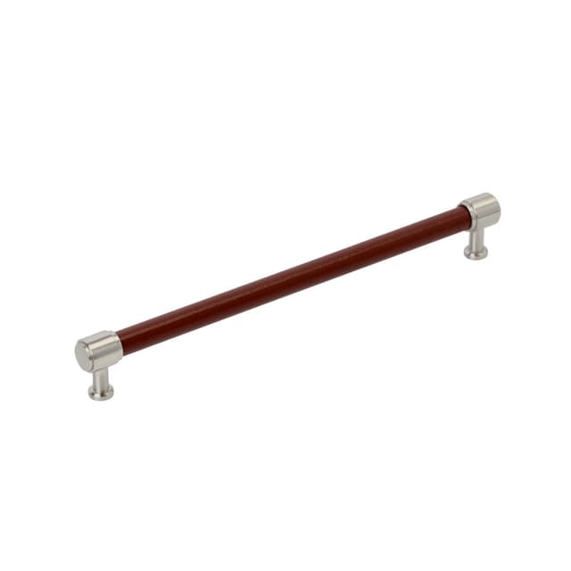 Amerock Fairlane Series 10-1/16 in (256 mm) Center to Center Brown Leather/Satin Nickel Pull, BP37542BRLG10
