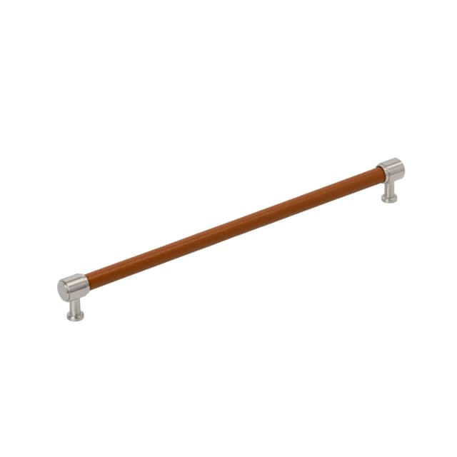 Amerock Fairlane Series 12-5/8 in (320 mm) Center to Center Cognac Leather/Satin Nickel Pull, BP37543CNLG10