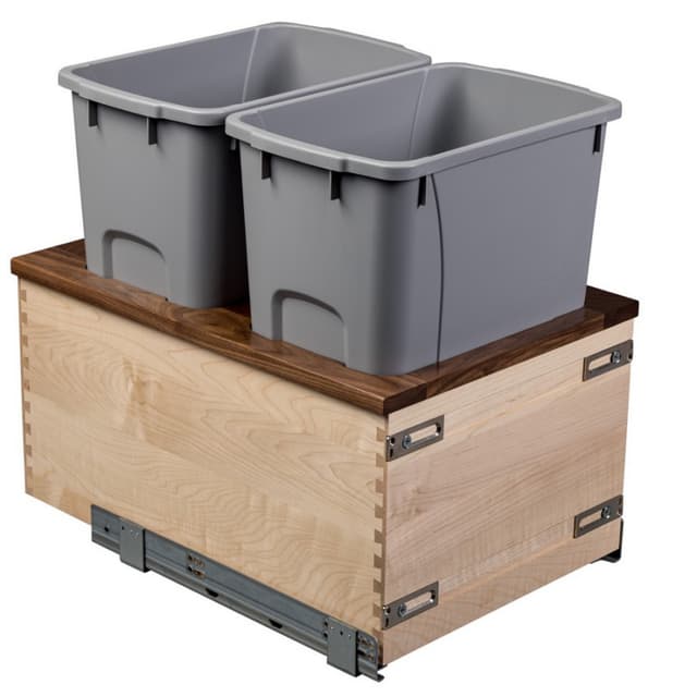 Walnut Creek Bottom Mount Trash Pullout, Double 34 Quart Bins, for 15" Openings, Century Components