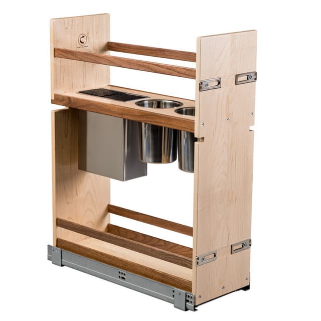 Century Walnut Creek Maple 2-Bin Base Cabinet Organizer with Knife Block and Utensil Bin with Soft-Close Slides
