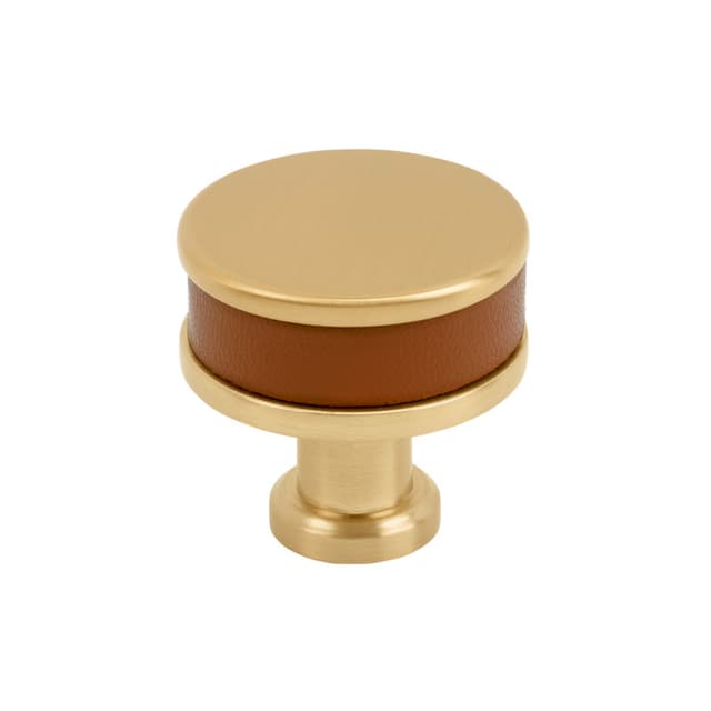 Amerock Fairlane Series Cognac Leather/Champagne Bronze 1-1/4 in (32 mm) Diameter Knob, BP37535CNLCZ