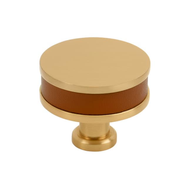 Amerock Fairlane Series Cognac Leather/Champagne Bronze 1-1/2 in (38 mm) Diameter Knob, BP37536CNLCZ