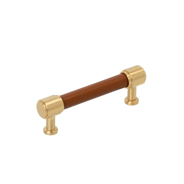 Amerock Fairlane Series 3-3/4 in (96 mm) Center to Center Cognac Leather/Champagne Bronze Pull, BP37537CNLCZ