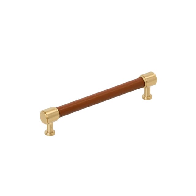 Amerock Fairlane Series 6-5/16 in (160 mm) Center to Center Cognac Leather/Champagne Bronze Pull, BP37539CNLCZ