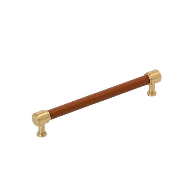 Amerock Fairlane Series 7-9/16 in (192 mm) Center to Center Cognac Leather/Champagne Bronze Pull, BP37540CNLCZ