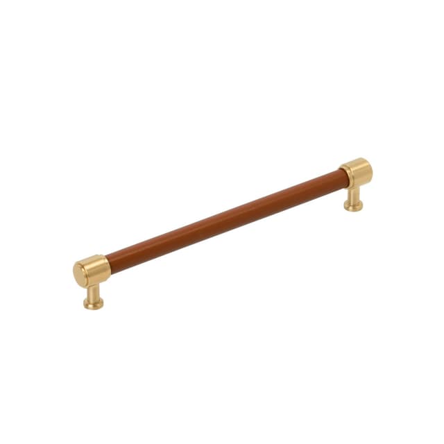 Amerock Fairlane Series 8-13/16 in (224 mm) Center to Center Cognac Leather/Champagne Bronze Pull, BP37541CNLCZ