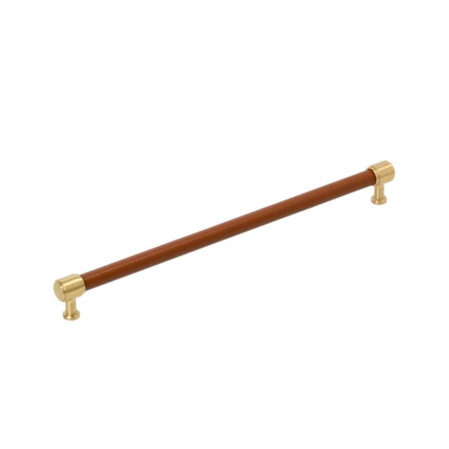 Amerock Fairlane Series 12-5/8 in (320 mm) Center to Center Cognac Leather/Champagne Bronze Pull, BP37543CNLCZ