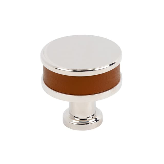 Amerock Fairlane Series Cognac Leather/Polished Nickel 1-1/4 in (32 mm) Diameter Knob, BP37535CNLPN