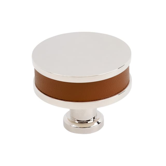 Amerock Fairlane Series Cognac Leather/Polished Nickel 1-1/2 in (38 mm) Diameter Knob, BP37536CNLPN