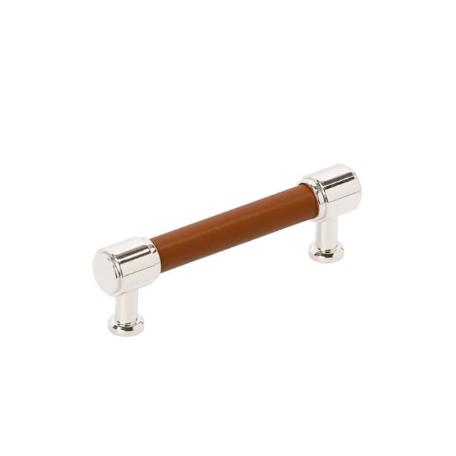 Amerock Fairlane Series 3-3/4 in (96 mm) Center to Center Cognac Leather/Polished Nickel Pull, BP37537CNLPN