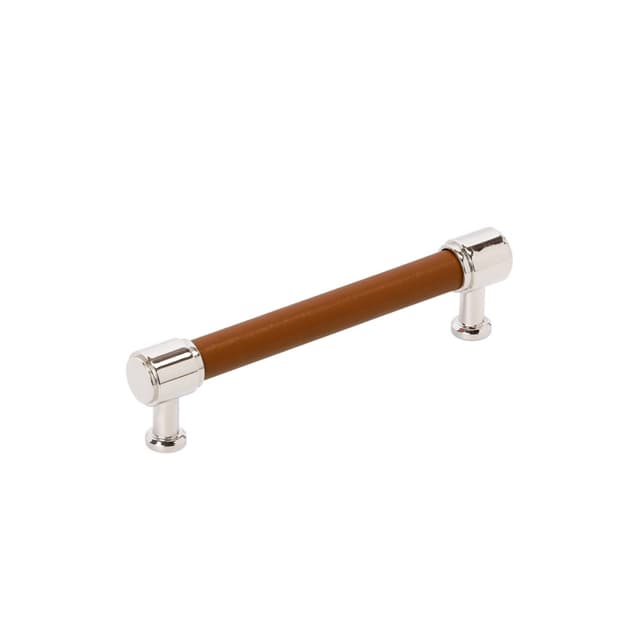 Amerock Fairlane Series 5-1/16 in (128 mm) Center to Center Cognac Leather/Polished Nickel Pull, BP37538CNLPN