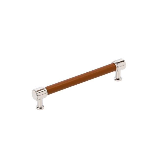 Amerock Fairlane Series 6-5/16 in (160 mm) Center to Center Cognac Leather/Polished Nickel Pull, BP37539CNLPN