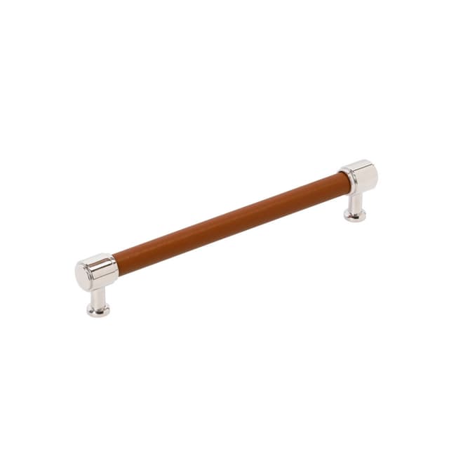 Amerock Fairlane Series 7-9/16 in (192 mm) Center to Center Cognac Leather/Polished Nickel Pull, BP37540CNLPN