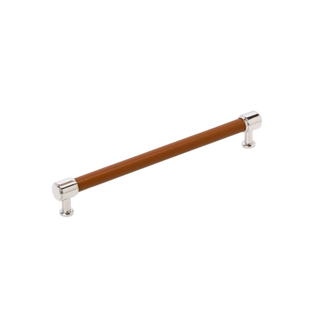 Amerock Fairlane Series 8-13/16 in (224 mm) Center to Center Cognac Leather/Polished Nickel Pull, BP37541CNLPN