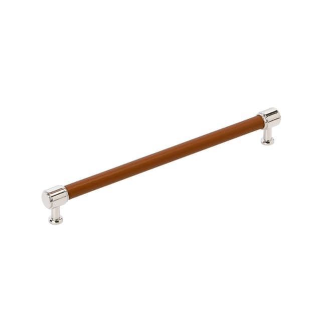Amerock Fairlane Series 10-1/16 in (256 mm) Center to Center Cognac Leather/Polished Nickel Pull, BP37542CNLPN