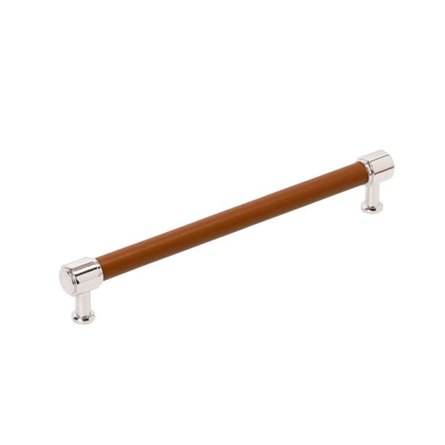 Amerock Fairlane Series Cognac Leather/Polished Nickel 12" (305 mm) Center to Center Appliance Pull, BP37544CNLPN