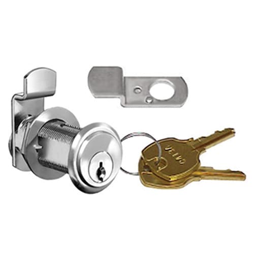 CompX National Pin Tumbler Cam Lock, 1-3/4" Cylinder with Lipped Overlay Cabinet Contruction Dull Chrome C8109-101-26D