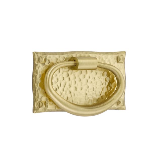 Emtek Arts & Crafts Hammered Oval Pull, Satin Brass - 86041US4