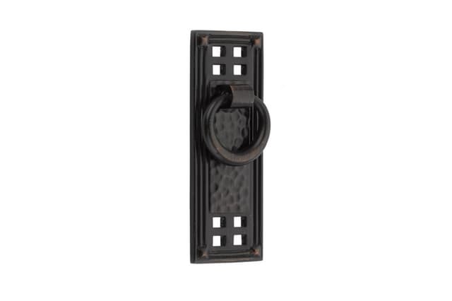 Emtek Arts & Crafts Hammered Vertical Ring Pull, 1-1/2"CC, Oil Rubbed Bronze - 86042US10B