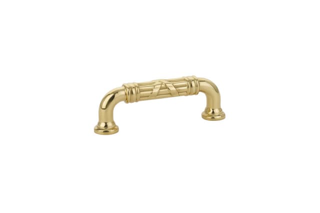 Emtek Ribbon & Reed Estate Pull, 3"CC, Polished Brass - 86283US3