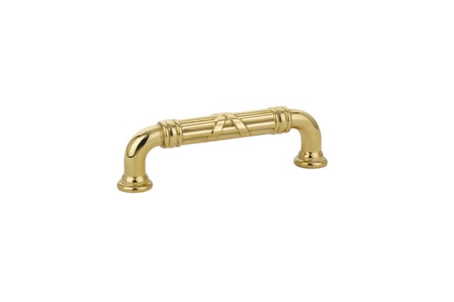 Emtek Ribbon & Reed Estate Pull, 3-1/2"CC, Polished Brass - 86284US3