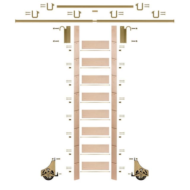 Quiet Glide Unassembled Library Ladder with Mounting Hardware, Unfinished Maple