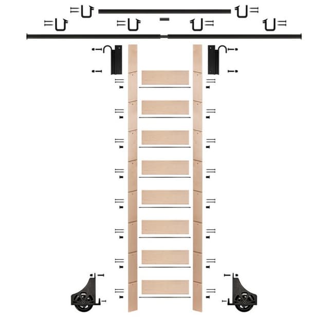 Quiet Glide Unassembled Library Ladder with Mounting Hardware, Unfinished Maple