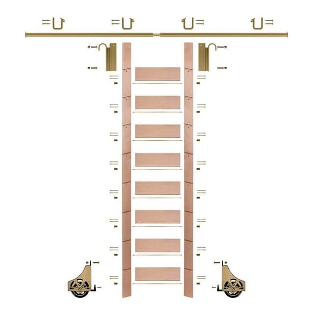 Quiet Glide Unassembled 107" Tall Library Ladder with Mounting Hardware, Unfinished Red Oak