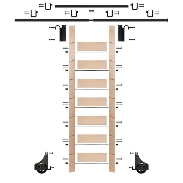Quiet Glide Unassembled 92" Tall Library Ladder with Mounting Hardware, Pre-Finished Maple