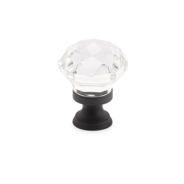 Emtek Diamond Glass Cabinet Knob, 1-1/4" Diameter, Flat Black - 86012US19