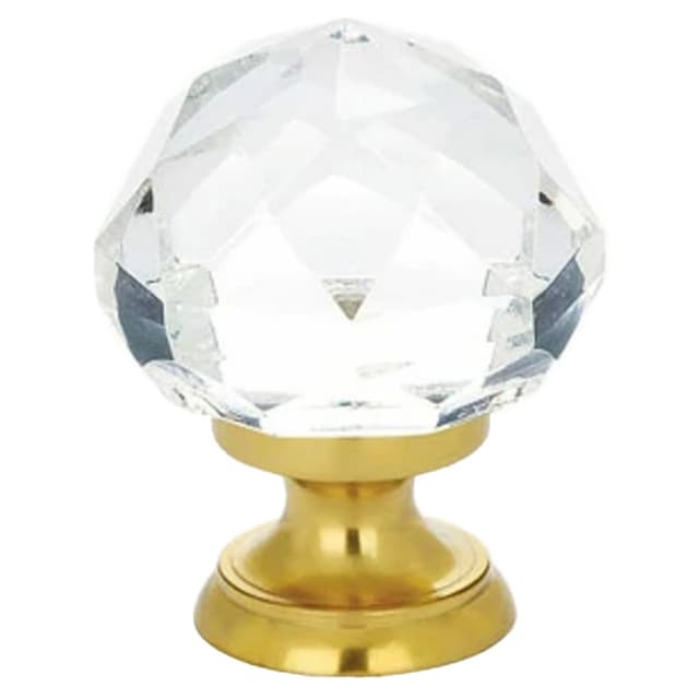 Emtek Diamond Glass Cabinet Knob, 1" Diameter, Unlacquered Brass - 86003US3NL
