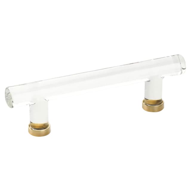 Emtek Modern Glass Bar Pull, 4"CC, Glass/Unlacquered Brass - 86724US3NL