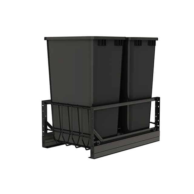 5349 Series Double Black Bins Bottom Mount Waste Container for 18" Cabinet with Soft-Close, Rev-A-Shelf