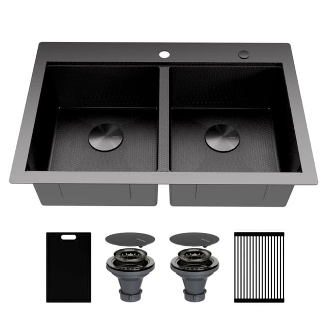 Karran Matrix 33"W Gunmetal Grey Top mount Kitchen Sink Double 50/50 Bowl, 16 Gauge - HST3322DBGG