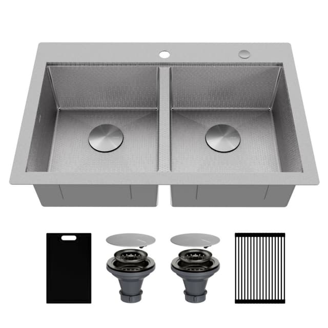 Karran Matrix 33"W Stainless Steel Top mount Kitchen Sink Double Bowl, 16 Gauge - HST3322DBSS